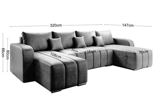 Corner sofa bed U shape “BONELL U” Manila Velvet