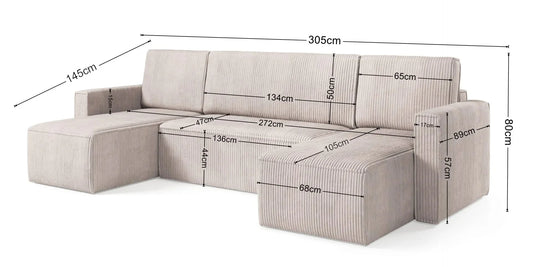 Corner Sofa Bed U shape “MIMIR U” Corduroy fabric